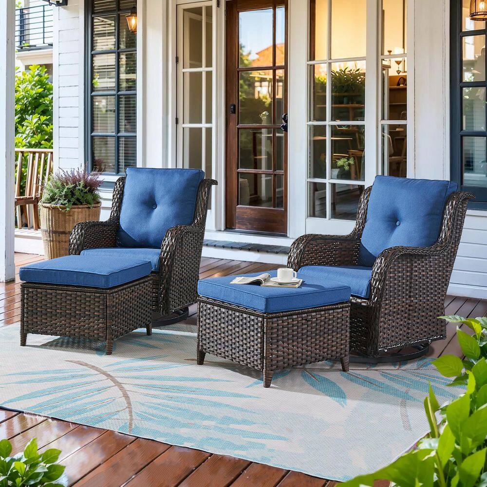 ArcoBay 4-Piece Brown Wicker Outdoor Rocking Chair Patio Swivel Chairs with Navy Blue Cushions and Ottomans price history on PriceWatchPro