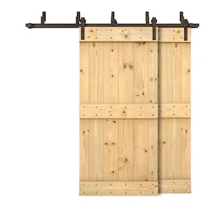 60 in. x 84 in. Mid-Bar Bypass Unfinished DIY Solid Wood Interior Double Sliding Barn Door with Hardware Kit