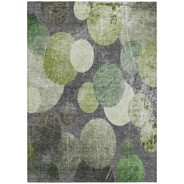 HomeRoots Green, Gray 5 ft. x 8 ft. Woven Abstract Polyester Rectangle Indoor / Outdoor Area Rug