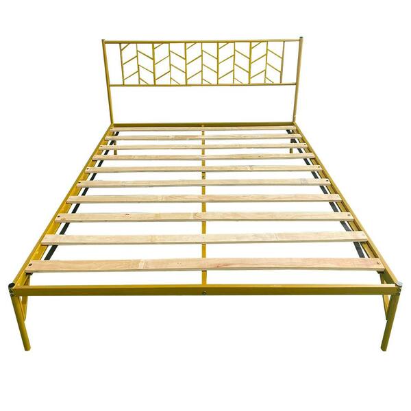 Gold Queen Size Platform Bed, Antique Brass Queen Platform Bed