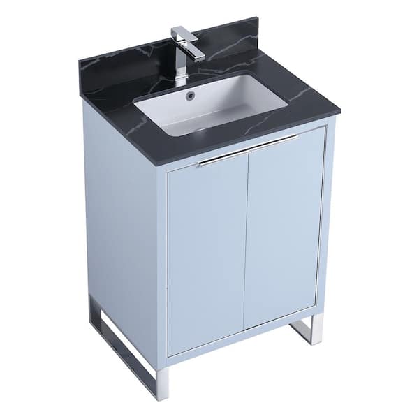 FINE FIXTURES Opulence 24 in. W x 18 in. D x 33.5 in. H Bath Vanity in Pastel Blue with Black Marble Single sink Top
