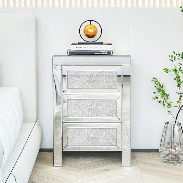 Utopia 4niture Louise 3-Drawers Glass Mirrored Night Stand