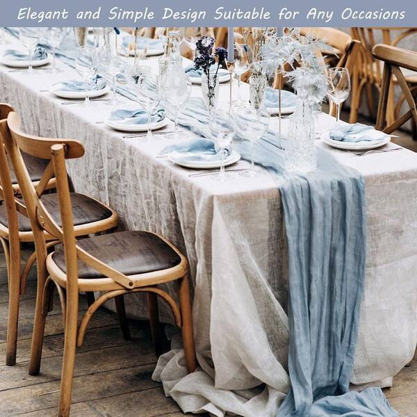 Angel Sar 35 in. W x 120 in. L Dusty Blue Solid Boho Gauze Polyester  Cheesecloth Table Runner for Wedding and Party (Set of 12) WR80HJ47 - The  Home Depot