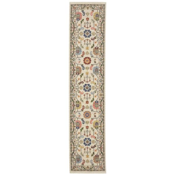 Lavista Ivory/Multi-Colored 2 ft. x 12 ft. Persian Oriental Wool/Nylon Blend Indoor Runner Area Rug