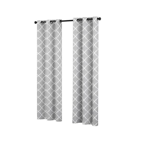 Eclipse Grey Geometric Blackout Curtain 42 In W X 95 L Fzh04lbry The Home Depot Eclipse Grey Geometric Blackout Curtain, Grey Quatrefoil Curtains