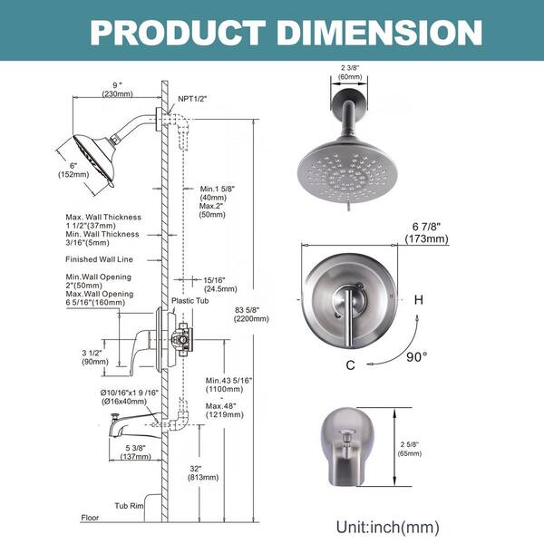 6-7/8 in. Brass 1-Spray Patterns Wall Mount Shower Head in Brushed Nickel 6-7/8 in. Brass 1-Spray Patterns Wall Mount Shower Head in Brushed Nickel
