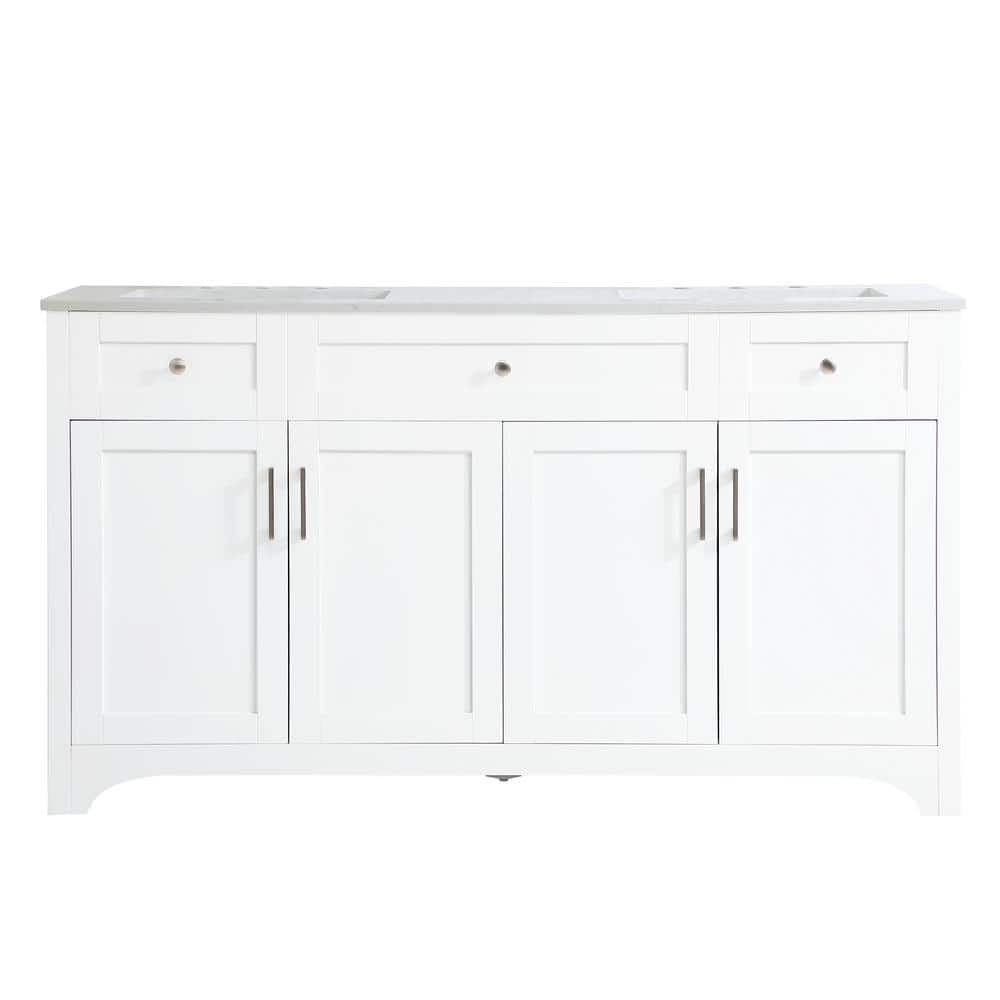 Timeless Home 60 in. W x 22 in. D x 34 in. H Double Bathroom Vanity in Whit