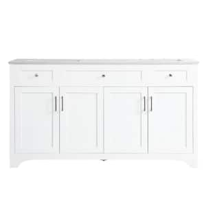 Timeless Home 60 in. W x 22 in. D x 34 in. H Double Bathroom Vanity in White with Calacatta Engineered Stone