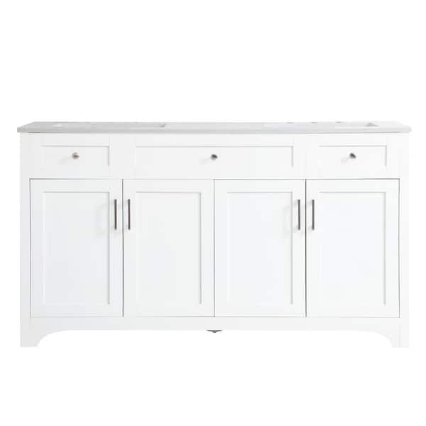 Unbranded Timeless Home 60 in. W x 22 in. D x 34 in. H Double Bathroom Vanity in White with Calacatta Engineered Stone