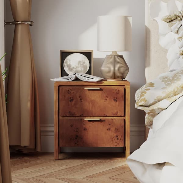 FUIN Farmhouse Dark Brown 2-Drawer 19.75 in. Wide Nightstand with Distinctive Swirls and Speckles