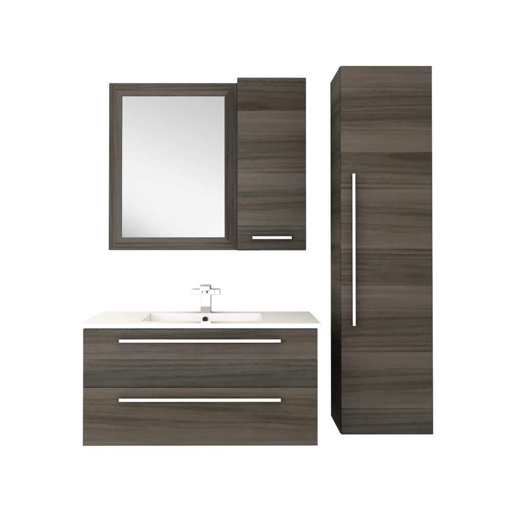 Silhouette 36" Walnut Wall-Mount Single Sink Vanity with Marble Top