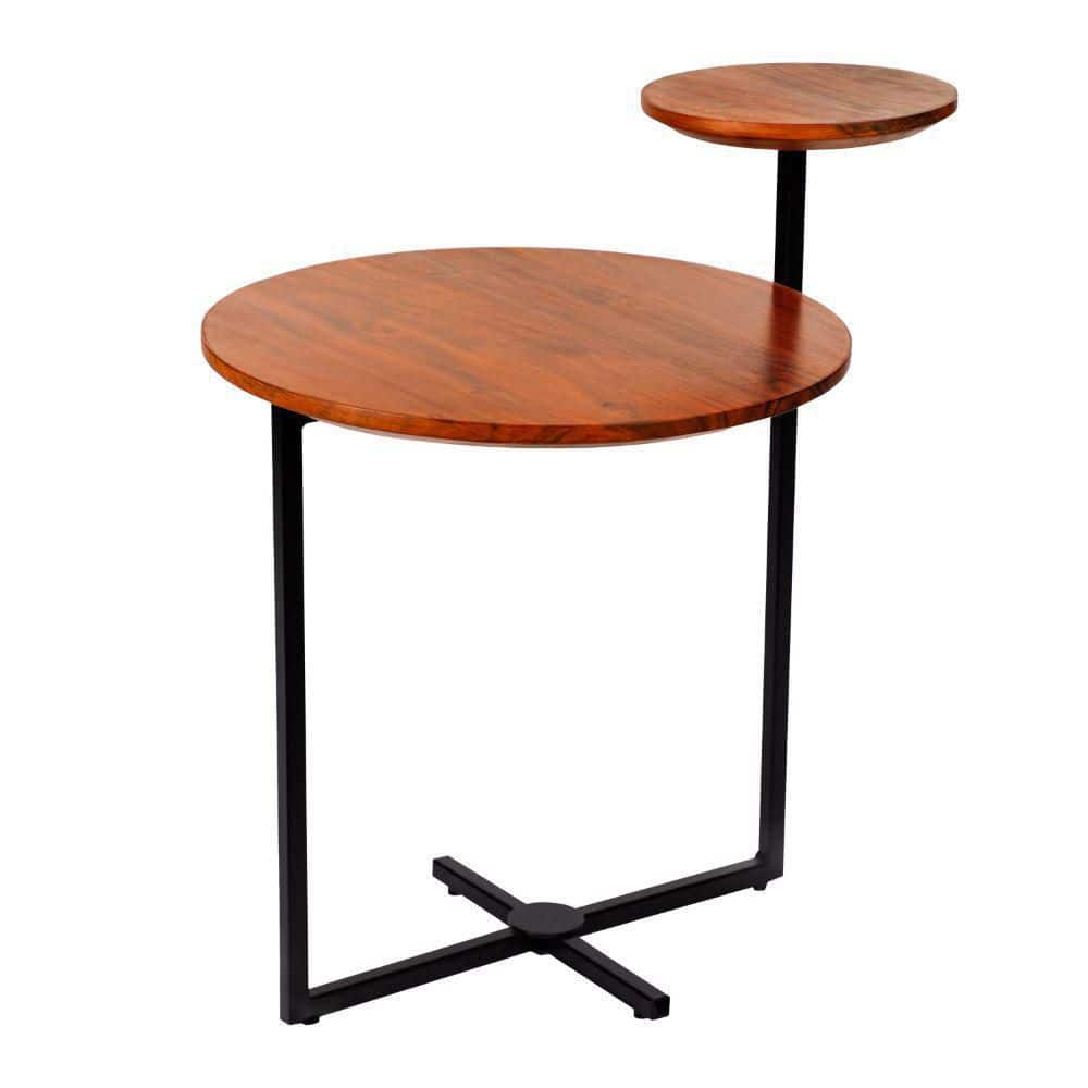 THE URBAN PORT Geo 16 in. Brown and Black Round Acacia Wood Accent End