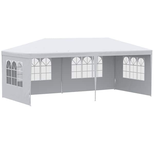 9.6 ft. x 19 ft. White Large Party Tent, Outdoor Event Shelter Gazebo Canopy with 4 Removable Window Sidewalls