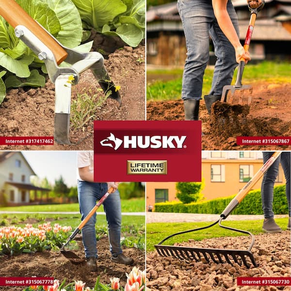 Husky 3-Piece Wood Handle Garden Tool Set (Action Hoe, 2-Prong Hoe