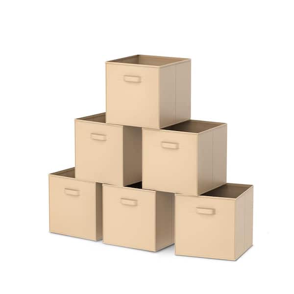 Unbranded Beige 6-Piece Fabric Foldable Storage Cubes / Bins for Shelving Unit (10.5 in. W x 10.5 in. H x 11.15 in. D)