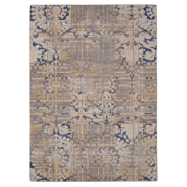 Linon Home Decor Ocala Navy and Sand 3 ft. x 5 ft. Washable Polyester Indoor/Outdoor Area Rug