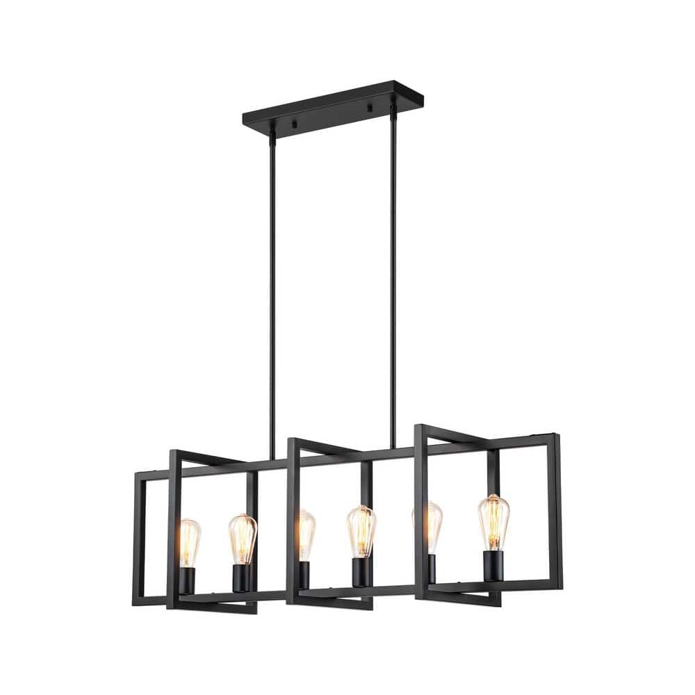 6-Light Industrial Black Rectangular Cage Pendant Linear Kitchen Island Chandelier price history on PriceWatchPro