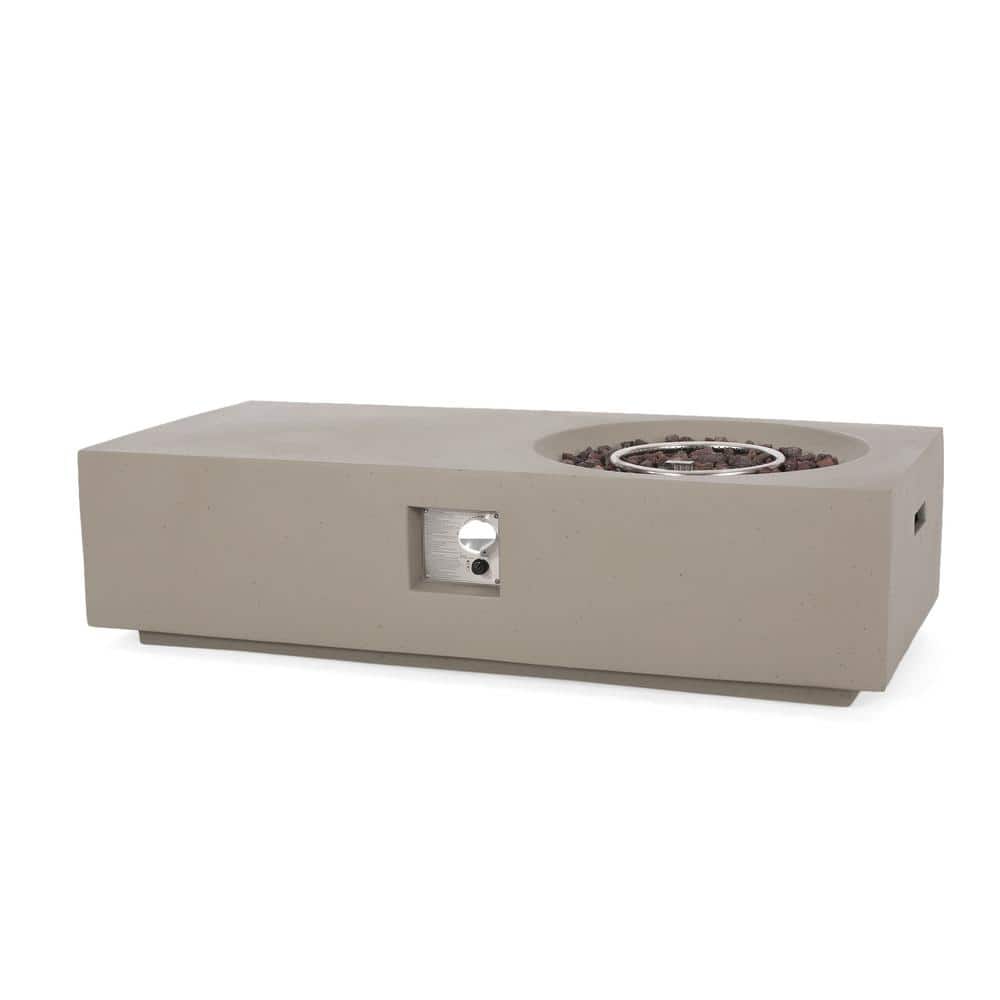 Light Gray Rectangular Concrete Outdoor Fire Pit Table
