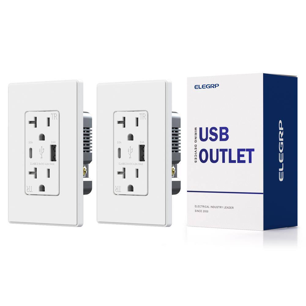 21W USB Wall Outlet with Type A and Type C USB Ports, 20 Amp Tamper Resistant, with Screwless Wall Plate,White (2 Pack) price history on PriceWatchPro