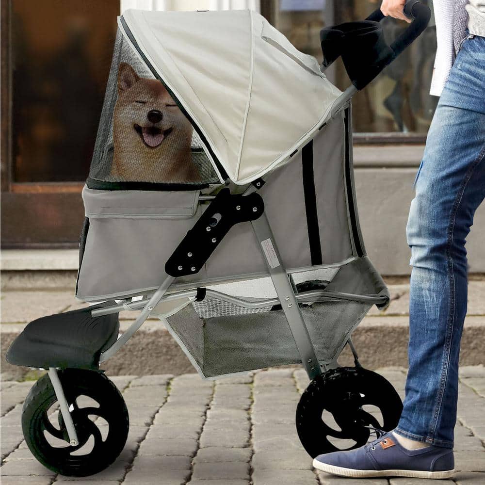Critter Sitters Gray 3-Wheel Pet Stroller for Small to Medium Dogs