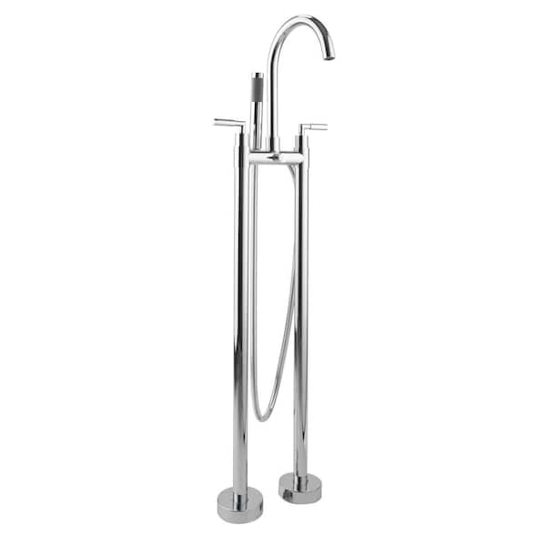 AKDY 2-Handle Freestanding Floor Mount Roman Tub Faucet Bathtub Filler with Hand Shower in Chrome