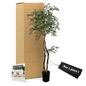 Handmade 6 ft. Artificial Olive Tree in Home Basics Plastic Pot Made with Real Wood and Moss Accents