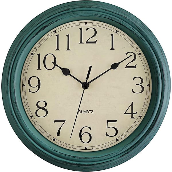 Afoxsos 12 in. Turquoise Analog Classic Non-Ticking Wall Clock Decorative Battery Operated for Living Room, Kitchen and Home