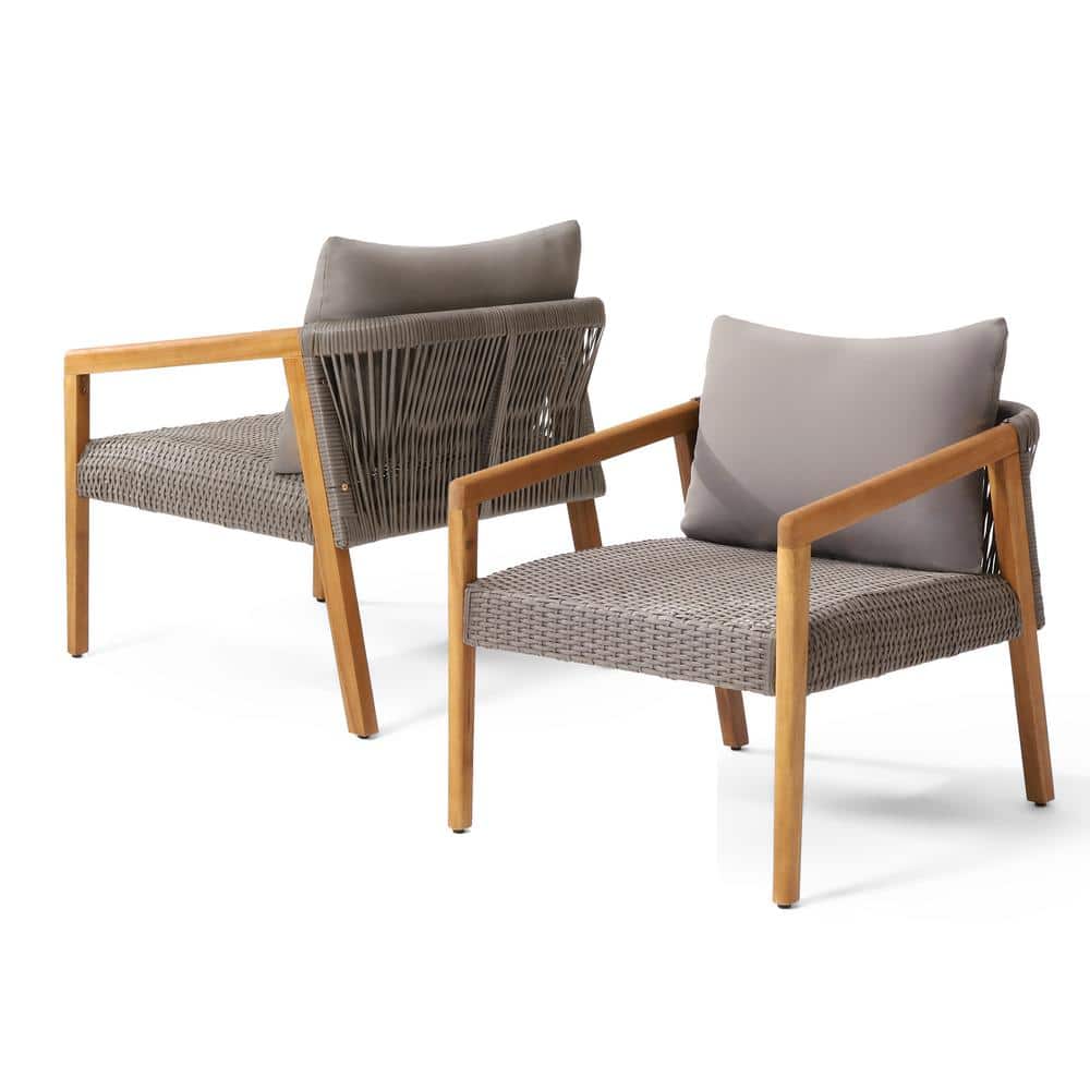 Wood Outdoor Lounge Chair with Grey Cushion