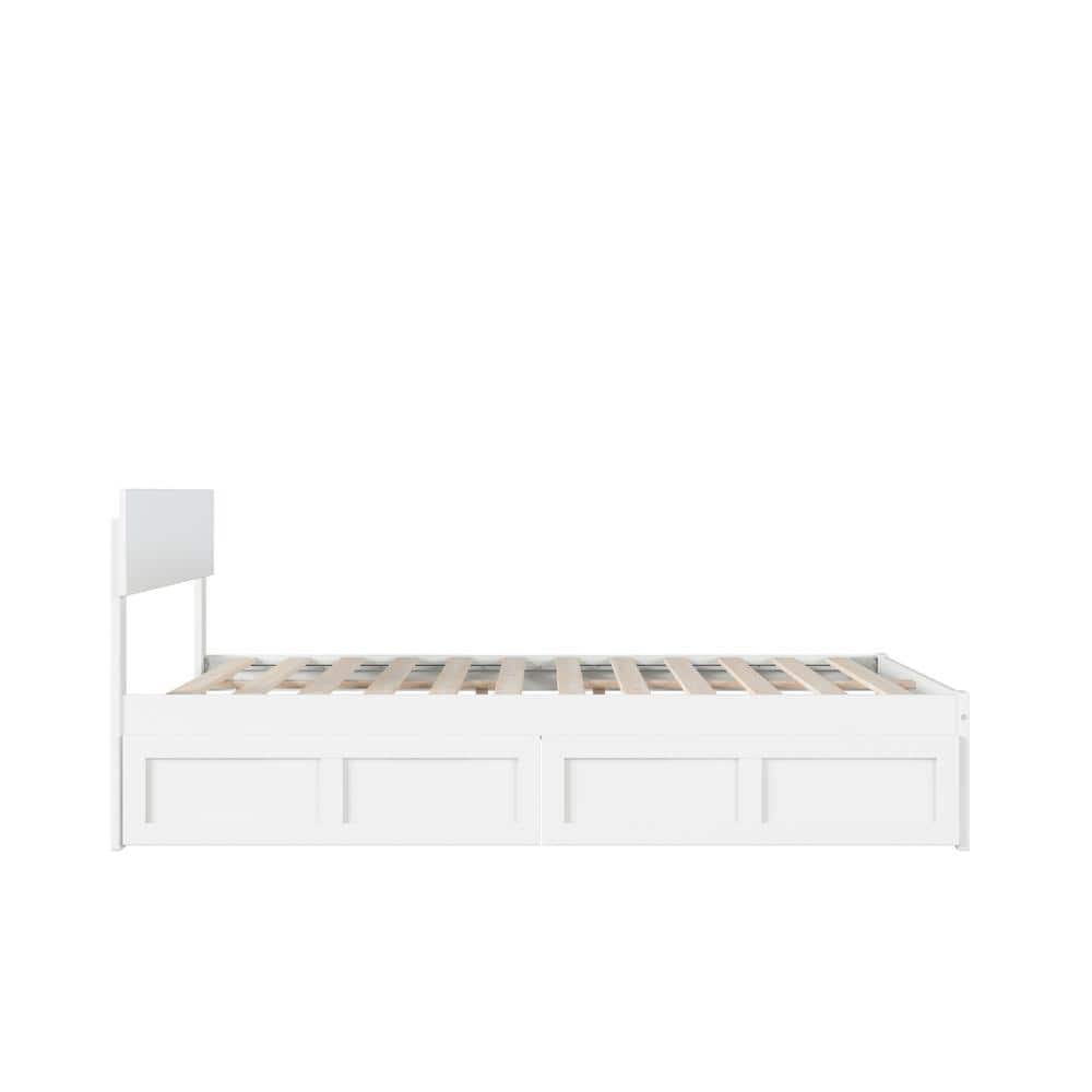 White Full Wood Platform Bed with Storage Drawers and Headboard
