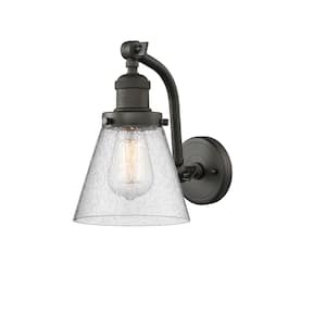 Cone 6.5 in. 1-Light Oil Rubbed Bronze Wall Sconce with Seedy Glass Shade