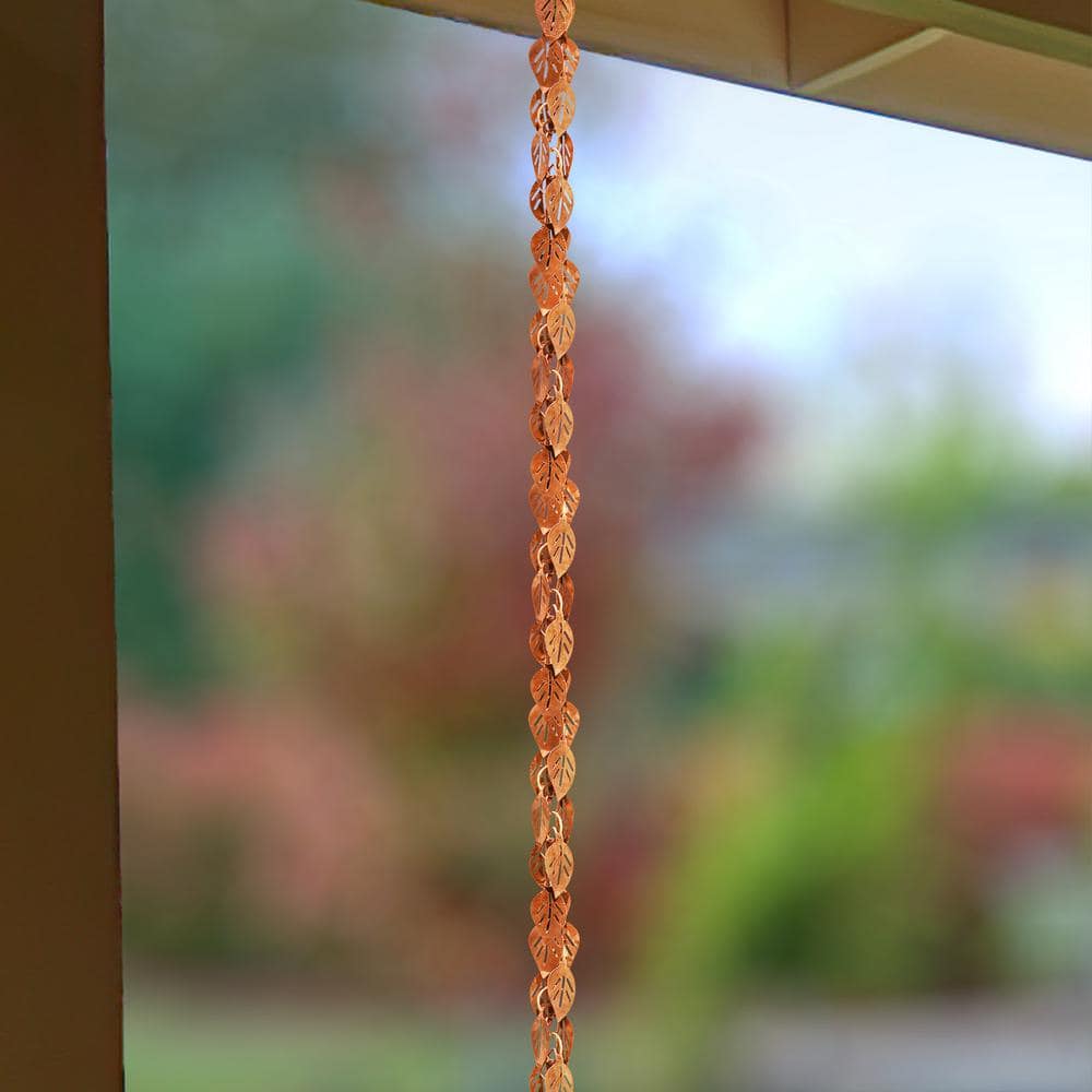 Pure Copper Cascading Leaves 8.5 ft Rain Chain