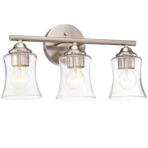 17.7 in. 3-Light Brushed Nickel Modern Transitional Bathroom Vanity Light with Clear Glass Shades