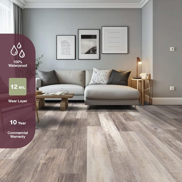 Firview Lookout Gray 12 MIL x 7 in. W x 42 in. L Waterproof Click Lock Luxury Vinyl Plank Flooring (20.8 sq. ft. /Case)