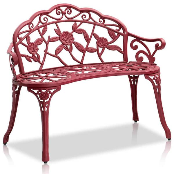 Unbranded 38.5 in. 2-Person Red Aluminum Outdoor Bench