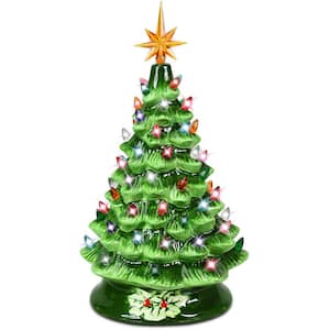 15 in. Green Artificial Christmas Tree Tabletop Luminous Ceramic Tree