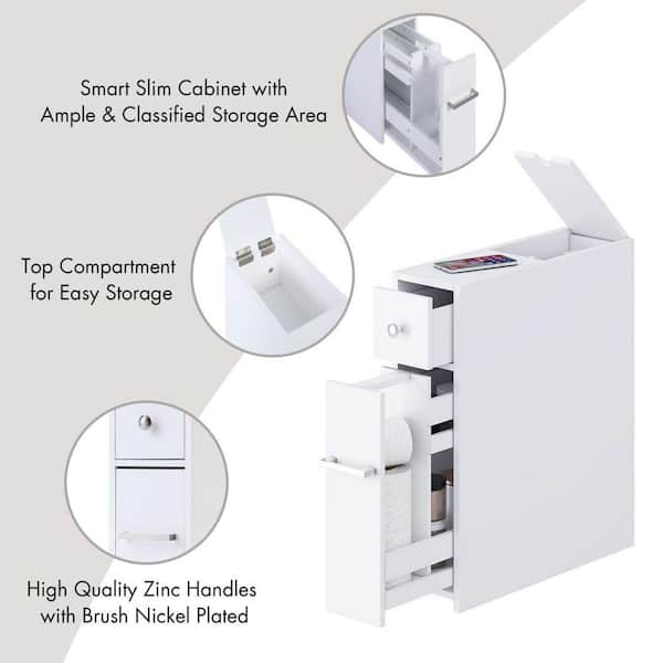 SUNTAGE Small Bathroom Storage Cabinet, Narrow Side Bathroom Organizer  w/Toilet Paper Roll Holder and Metal Frame, Slim Toilet Paper Storage  Cabinet