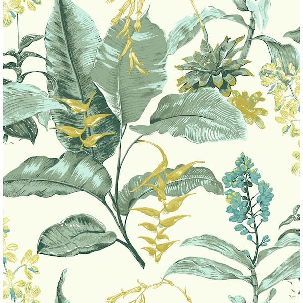 Kenneth James Maui Green Botanical Green Wallpaper Sample