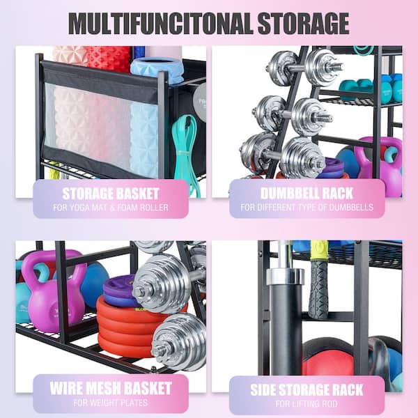 Home Gym Storage Rack-Peso Rack para Halteres-Yoga Mat Rack de  armazenamento com dois extra Side Space - Garage Storage - AliExpress