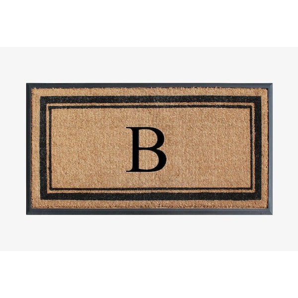 A1HC Border Black/Beige 24 in x 48 in Rubber & Coir Non-Slip Backing Thin Profile Outdoor Durable Monogrammed B Doormat