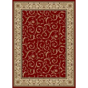 Como Red 3 ft. x 5 ft. Traditional Floral Scroll Area Rug