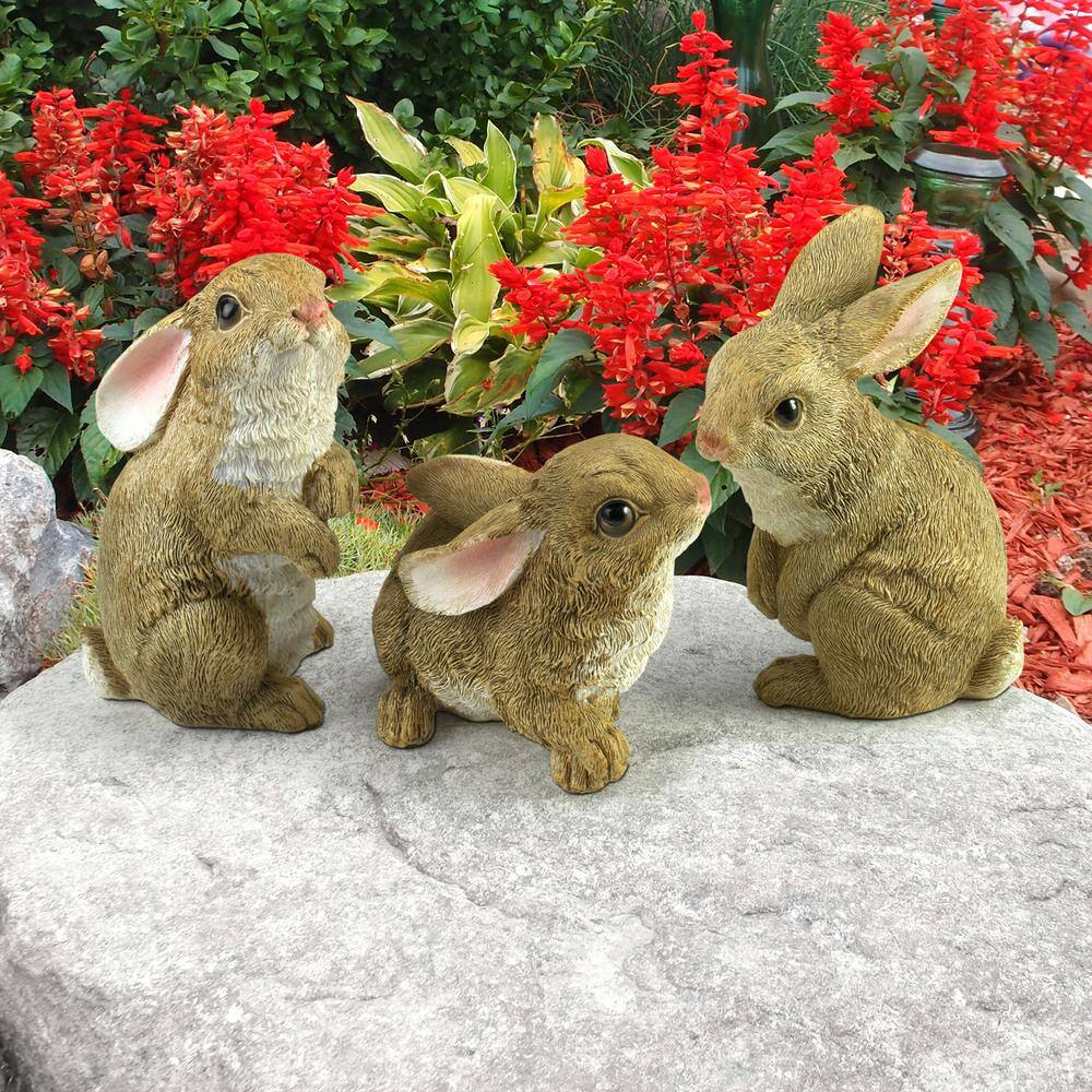 Hand-Painted Brown Resin Garden Bunny Statues Set