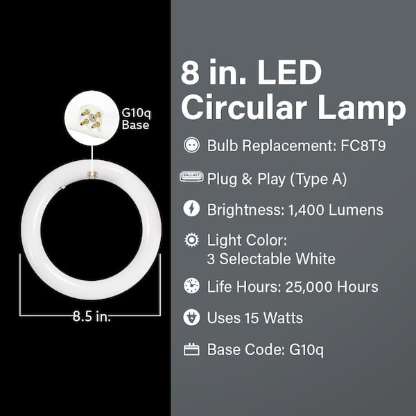 22-Watt Equivalent 8 in. T9 G10q Type A Plug and Play Linear Circline LED Tube Light Bulb, Selectable White (12-Pack)