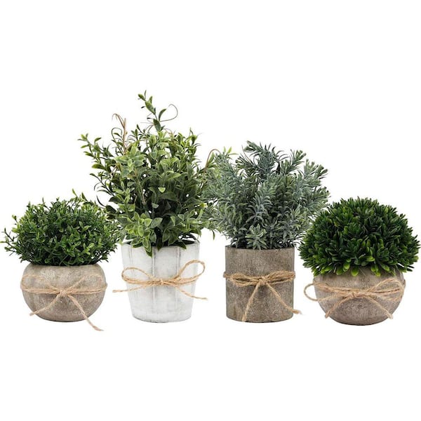 2.5 in. 4 Pack Artificial Shrub Small Faux Plants Indoor Outdoor Greenery  Decor White Pot for Bathroom Bedroom 59B1124C1858 - The Home Depot