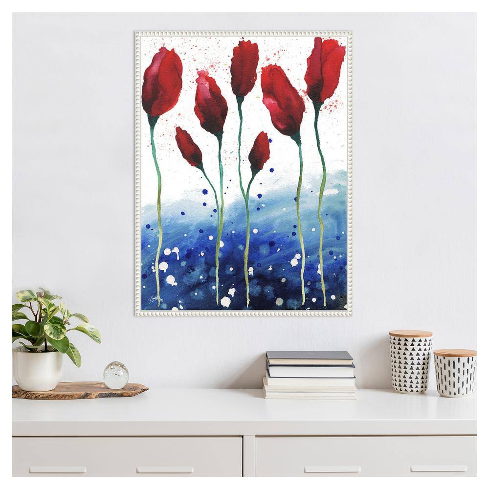Patriotic Floral Abstract Red and Blue Canvas Wall Art