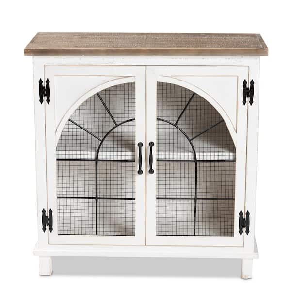 Baxton Studio Faron White and Oak Brown Accent Cabinet with 2-Doors