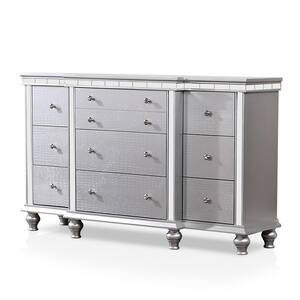 Dynalla 9-Drawer Silver Dresser (38 in. H x 62 in. W x 19 in. D)