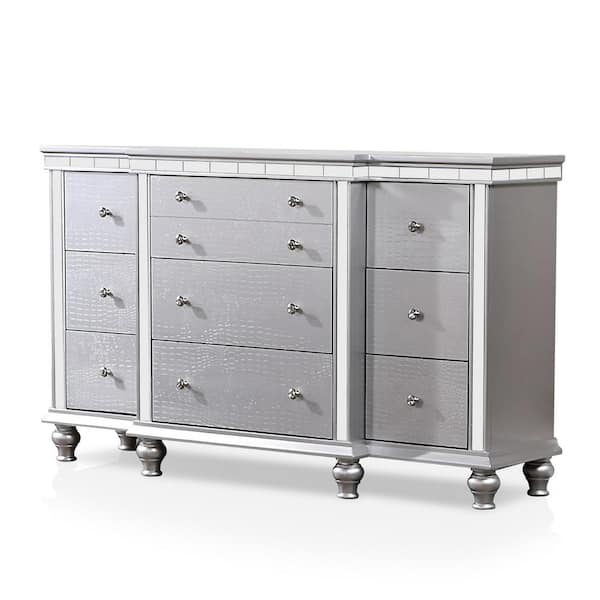 Furniture of America Dynalla Silver 9-Drawer 38 in. H x 62 in. W x 19 in. D Dresser