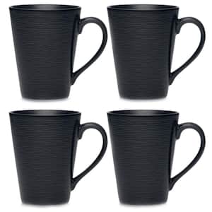 Colorscapes Black-on-Black Swirl 12 fl. oz. (Black) Porcelain Mugs, (Set of 4)
