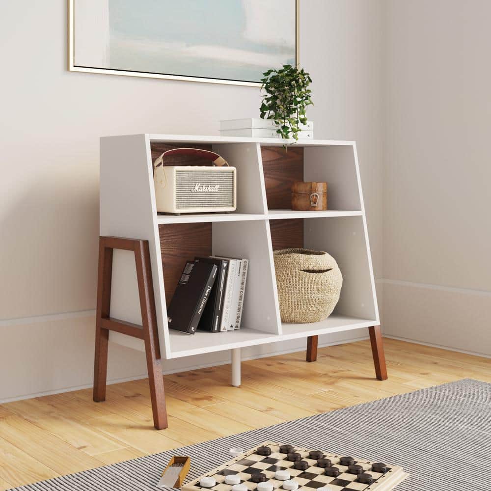 Telos Angled 4-Cube Organizer in Glossy White and Wood
