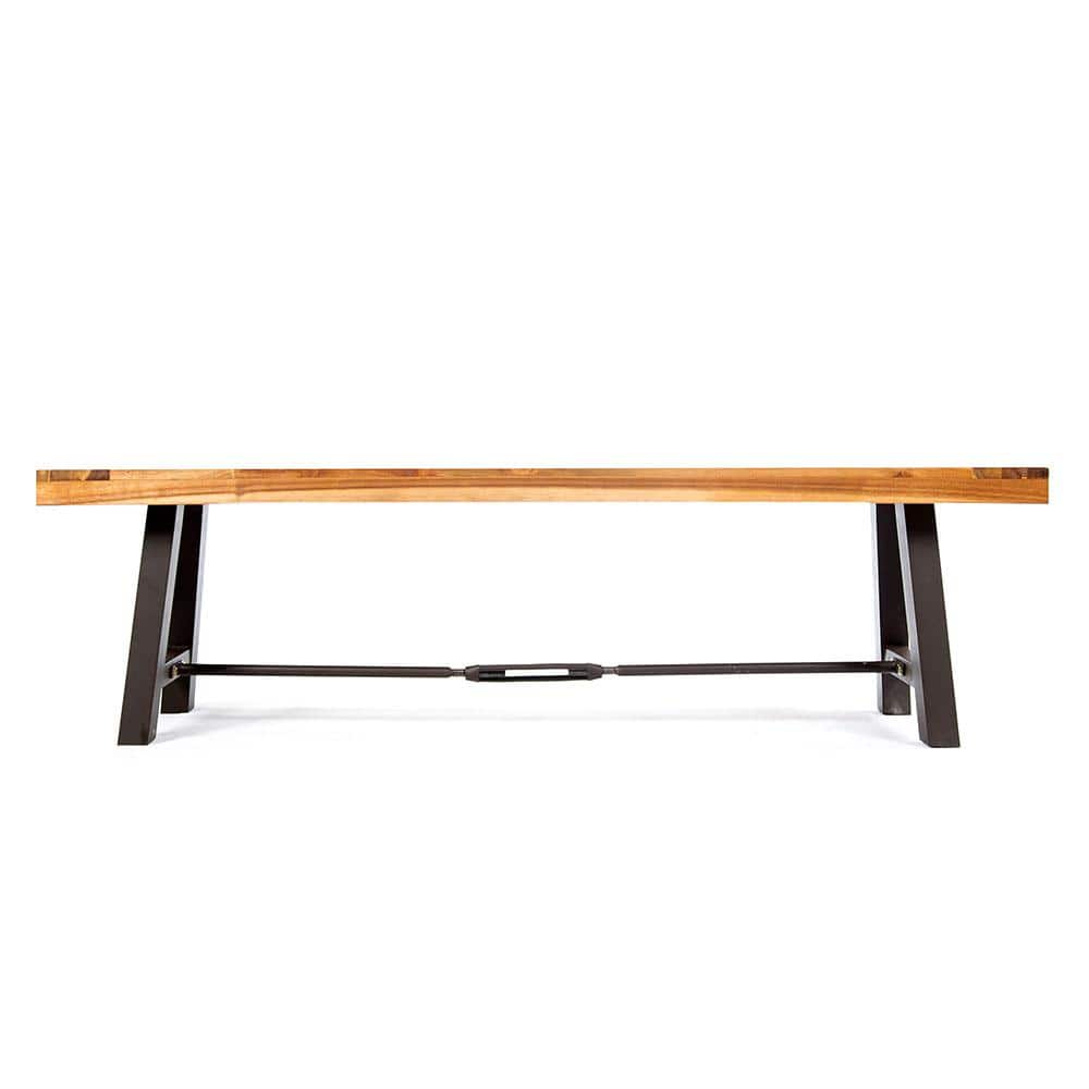 Rustic Black Steel and Acacia Wood Outdoor Bench
